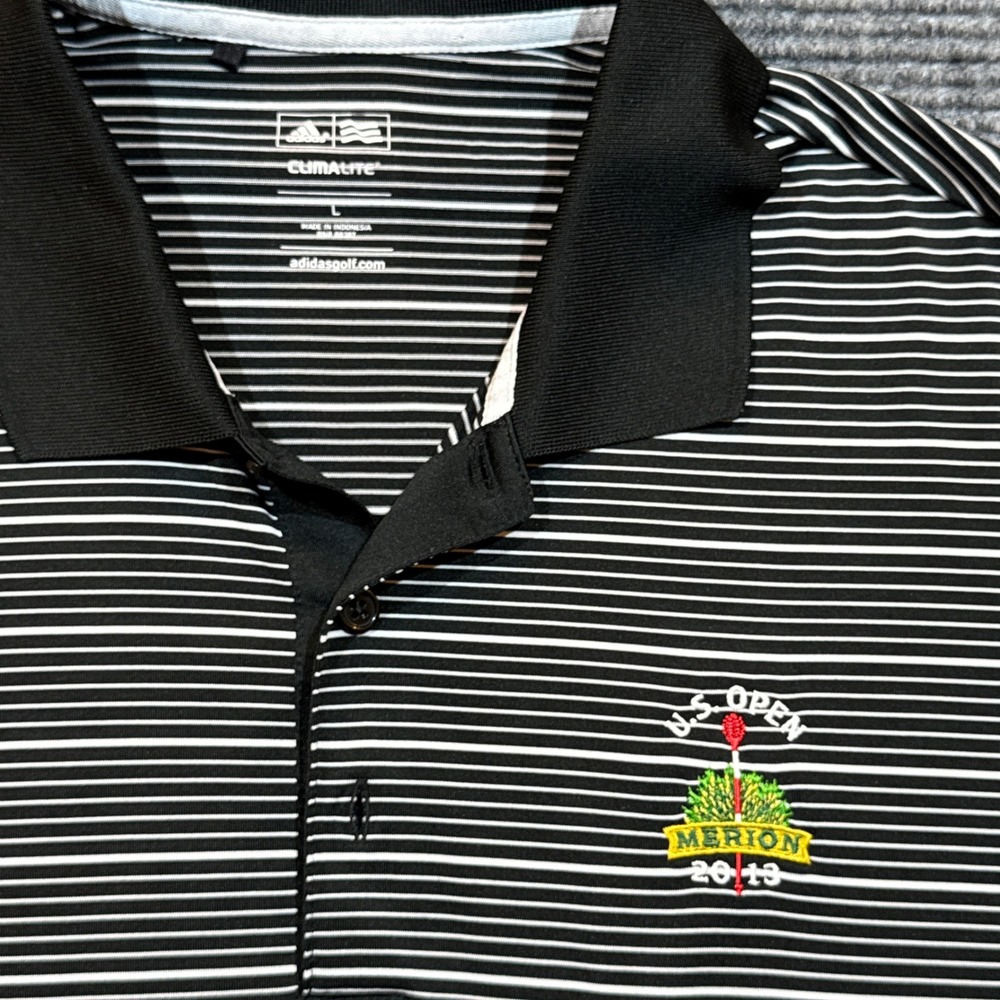 Adidas Golf US Open Merion 2013 Polo Shirt L Black White Climalite Striped Lexus